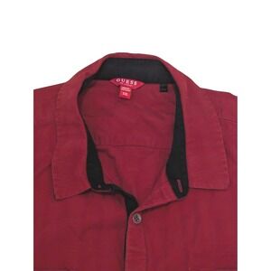 Guess Button Up Shirt Men XXL Red Short Sleeve Pockets Casual